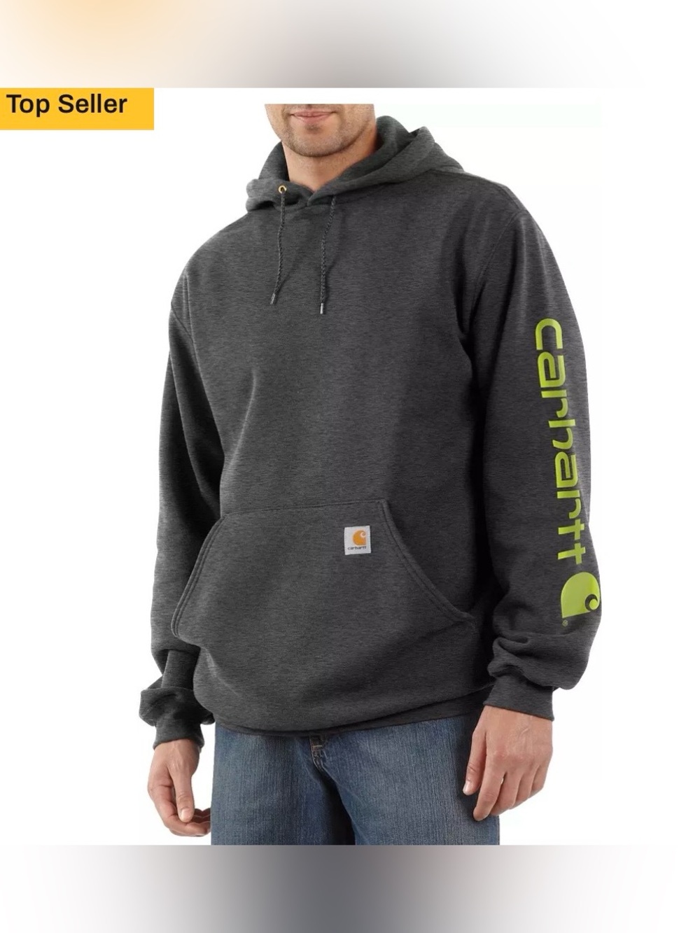 🛠️CARHARTT Iconic k288 Logo Sweatshirt Hoodie - Charcoal + Neon Green - Small